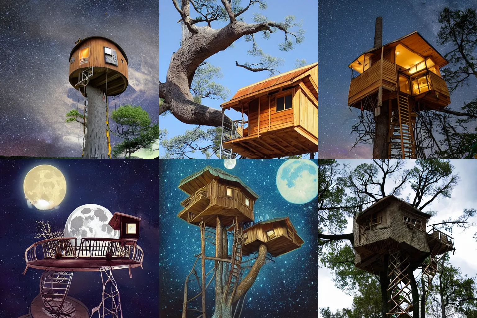 Prompt: treehouse on the moon