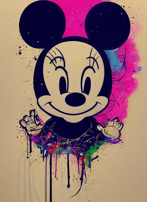 Prompt: beautiful portrait of Lofi cyberpunk Micky Mouse, by Tristan Eaton, Stanley Artgermm, Tom Bagshaw, Greg Rutkowski, Carne Griffiths. trending on DeviantArt, face enhance, hyper detailed, trending on Artstation, 8k, masterpiece, graffiti paint, fine detail, full of color, intricate detail, golden ratio illustration