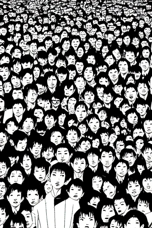 Prompt: countless people falling from sky by junji ito