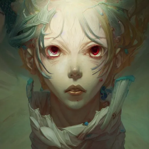 Image similar to prompt : dungeon character portrait soft light painted by james jean and katsuhiro otomo and erik jones, inspired by evangeleon anime, smooth face feature, intricate oil painting, high detail illustration, sharp high detail, manga and anime 1 9 9 9