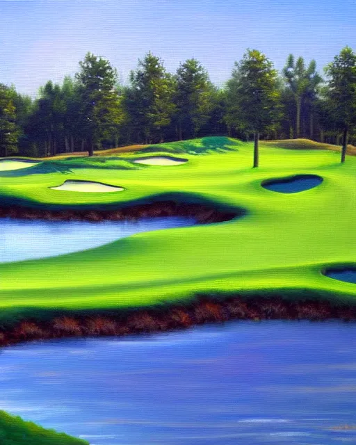 Image similar to oil painting of golf course, oil painting,