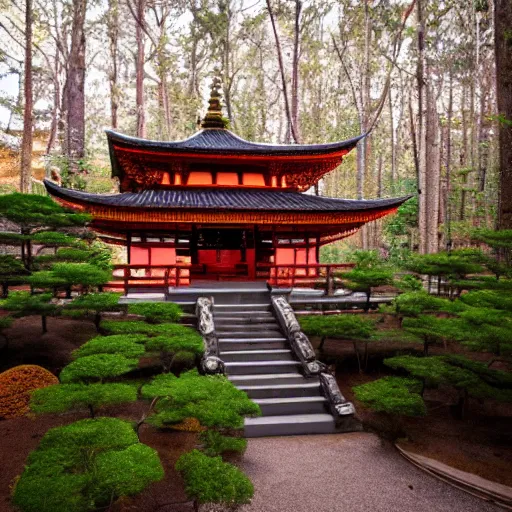 Image similar to a beautiful Zen Buddhist Meditation Forest Temple