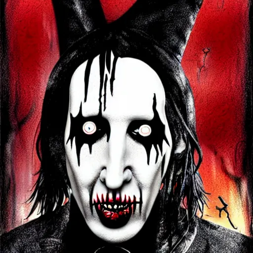 Image similar to graphic illustration, creative design, marilyn manson as alice cooper, biopunk, francis bacon, highly detailed, hunter s thompson, concept art