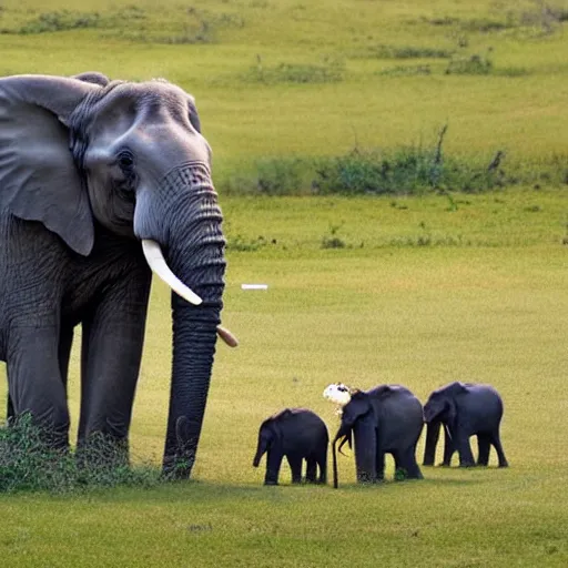 Image similar to elephant having tea with mice