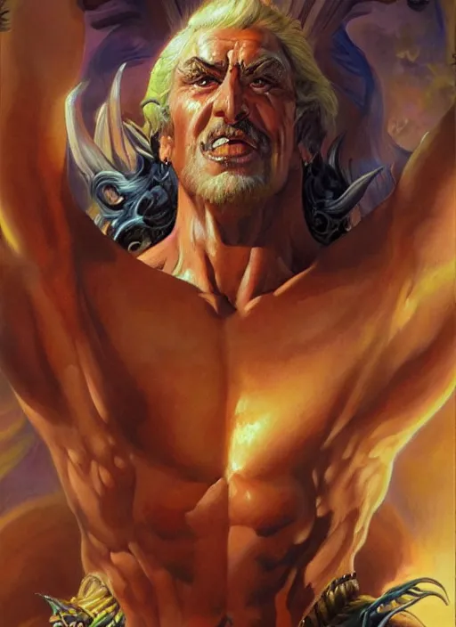 Image similar to a magical portrait of the god of power, art by boris vallejo and greg danton and denys tsiperko, detailed, hyperrealism, artstation