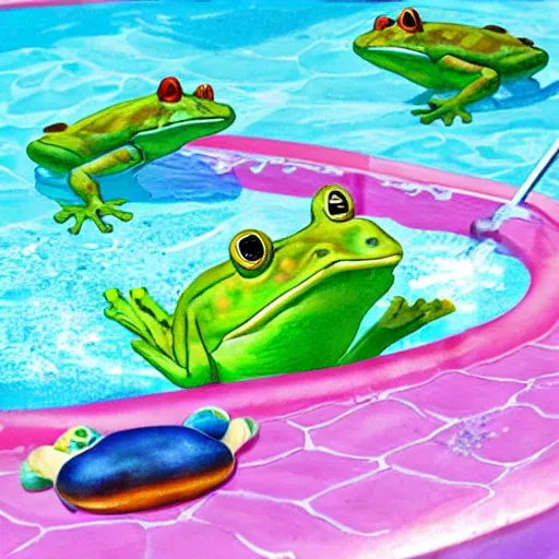 Image similar to a poolparty for frogs