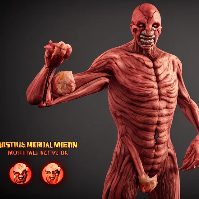 Image similar to skinless meat man in mortal kombat, videogame 3d render, 4k, artstation