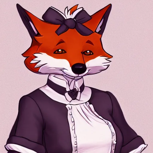 Image similar to a fox fursona wearing a maid outfit, highly detailed, digital art, trending on artstation, furry art