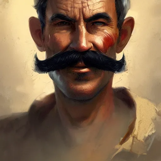 Prompt: portrait old warrior with trucker mustache, 8 k, trending on art station, by tooth wu and greg rutkowski