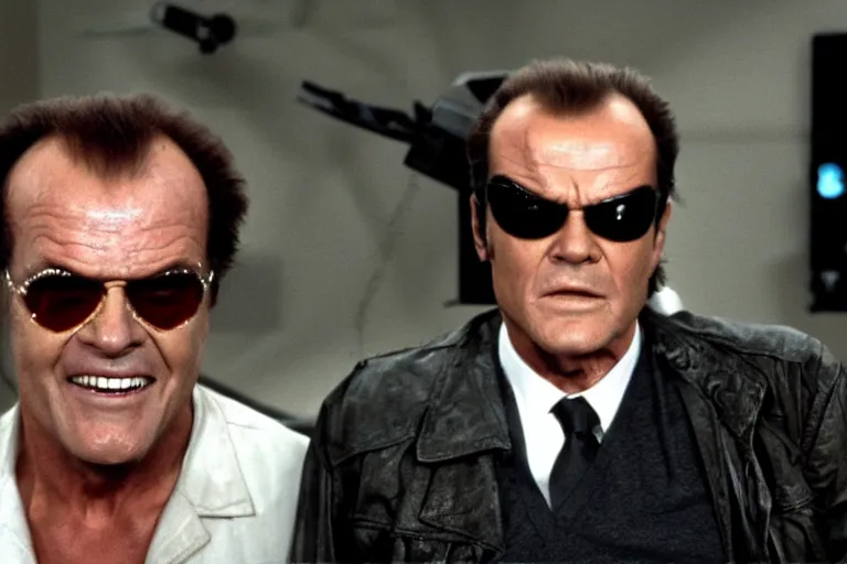 Prompt: Jack Nicholson plays Terminator, he is missing one eye