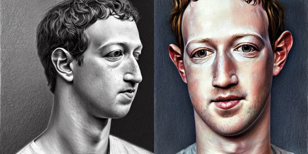 Image similar to 1700s portrait close up mark zuckerberg , textured natural color pencil art by adonna khare