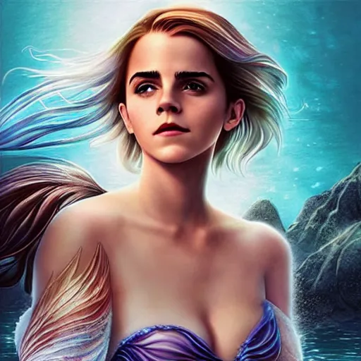 Image similar to emma watson as sea mermaid, artwork by artgerm,