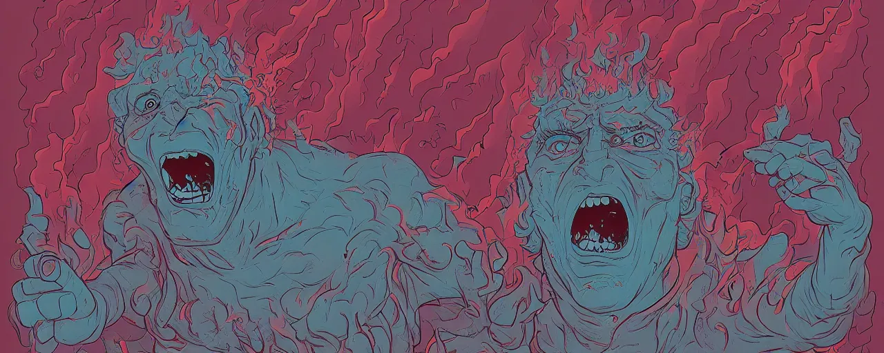 Image similar to portrait of a mad man screaming with lava bursting from the eyes, by josan gonzales, max prentis,