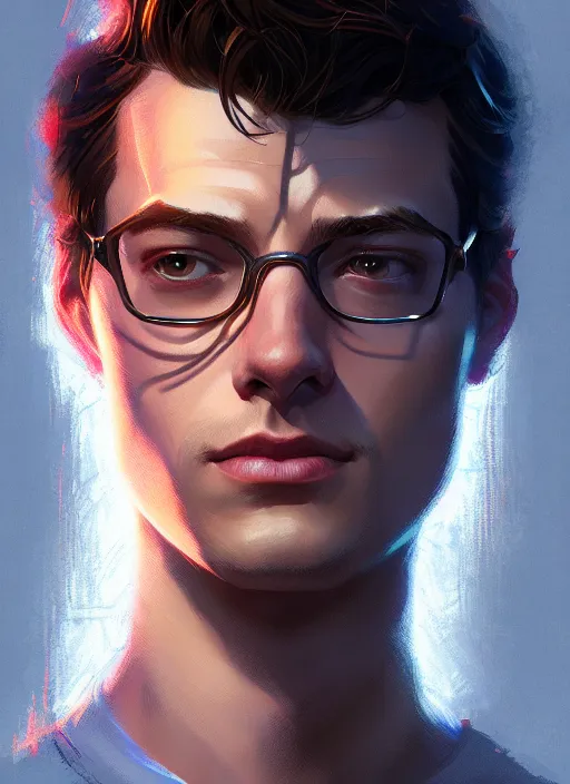 Prompt: portrait of peter parker, intricate, elegant, glowing lights, highly detailed, digital painting, artstation, concept art, smooth, sharp focus, illustration, art by wlop, mars ravelo and greg rutkowski