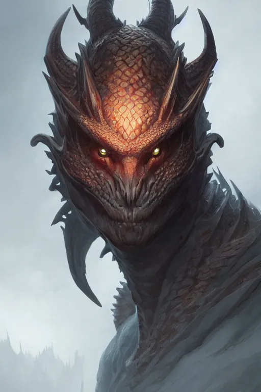 Image similar to human with a dragon face, highly detailed, d & d, fantasy, highly detailed, digital painting, trending on artstation, concept art, sharp focus, illustration, global illumination, shaded, art by artgerm and greg rutkowski and fuji choko and viktoria gavrilenko and hoang lap