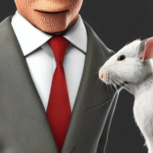 Image similar to a mouse in a suit shaking hands with a rabbit in a suit. Unreal 5 render