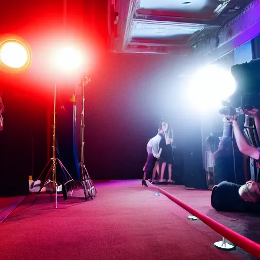 Image similar to hyperrealistic!! Drunk Actor Red Carpet Paparazzi, puke, 8K, cinematic lights