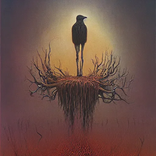 Prompt: artistic drawing of a surreal crow, made of engrenage by gerald brom and zdzisław beksinski, visionary, detailed, realistic, surreality