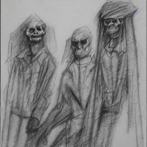 Image similar to zdzislaw bensinski sketch of ghouls in atasehir