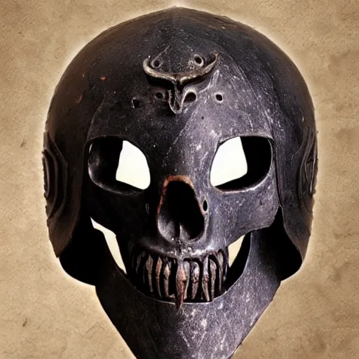 Image similar to medieval helmet in the shape of a demon skull