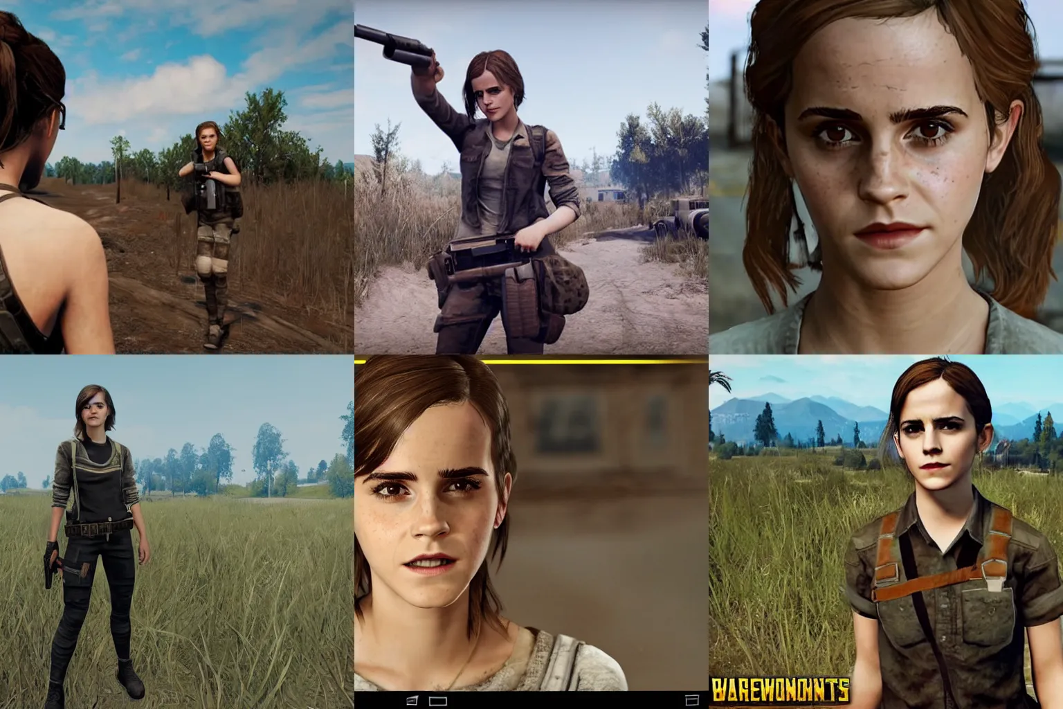 Prompt: Screenshot of Emma Watson in PUBG