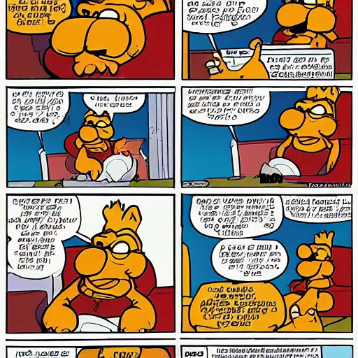 Image similar to garfield comic, garfield eats jon