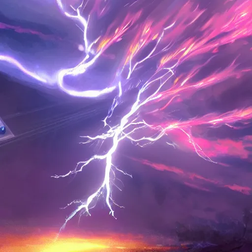 Image similar to lightning creating the spark of life, artstation