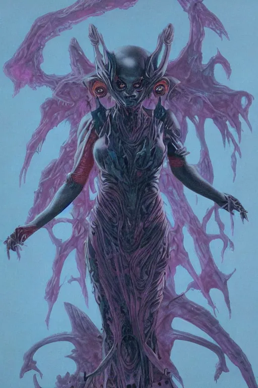 Image similar to zoe kravitz as a demon queen by wayne barlowe