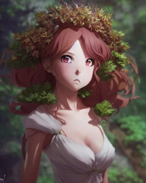 Image similar to character concept art of an anime dryad | | cute - fine - face, pretty face, realistic shaded perfect face, fine details by stanley artgerm lau, wlop, rossdraws, james jean, andrei riabovitchev, marc simonetti, and sakimichan, tranding on artstation