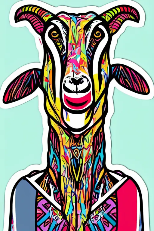 Prompt: A portrait of a goat wearing a sweatband, sticker, colorful, illustration, highly detailed, smooth and clean vector curves, no jagged lines, vector art, smooth