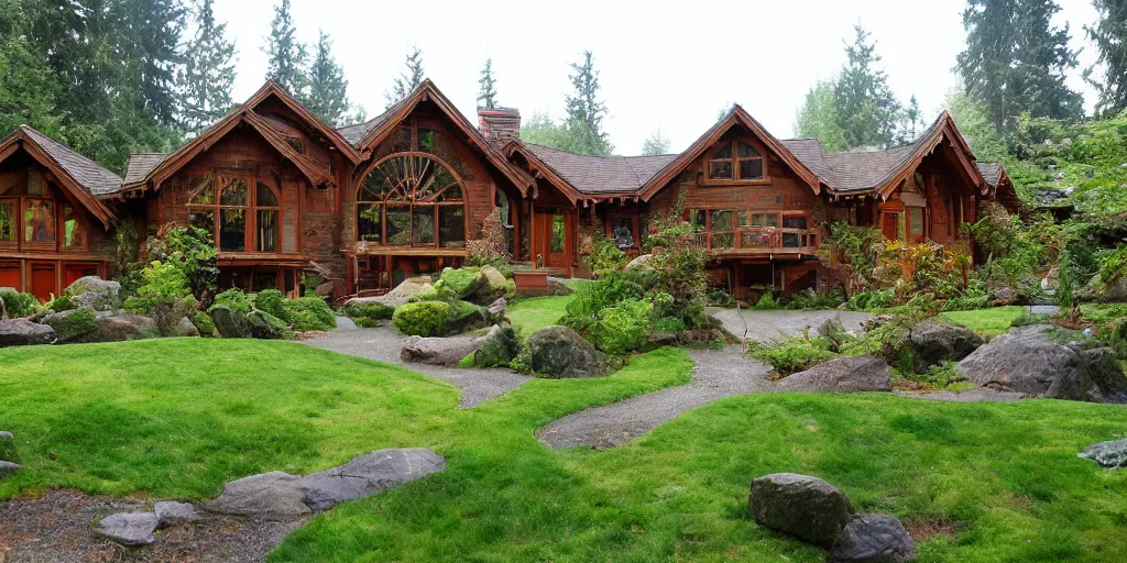 Image similar to residence in the style of rivendell, washington state