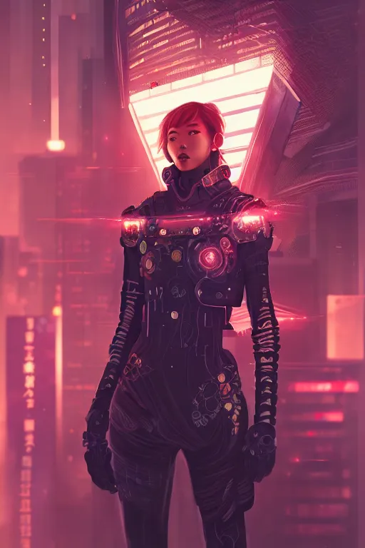 Prompt: portrait futuristic Samurai Girl, in future cyberpunk tokyo rooftop , ssci-fi, fantasy, intricate, very very beautiful, elegant, human anatomy, neon light, highly detailed, digital painting, artstation, concept art, smooth, sharp focus, illustration, art by tian zi and WLOP and alphonse mucha