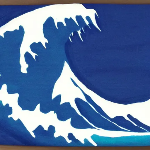 Prompt: a blue water wave in the silhouette shape of Godzilla, cartoon drawing