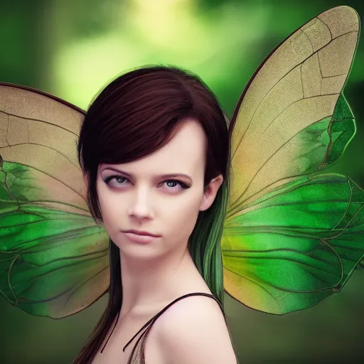 Prompt: portrait of realistic fairy, high detailed face, photo, sharp focus, green eyes, river