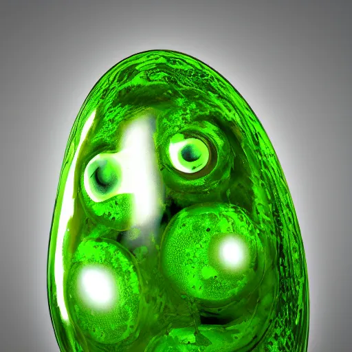 Prompt: a translucent blob of green slime with eyeballs floating in it supported by 100\'s of legs, 3d render, unreal engine, volumetric lighting, artstation