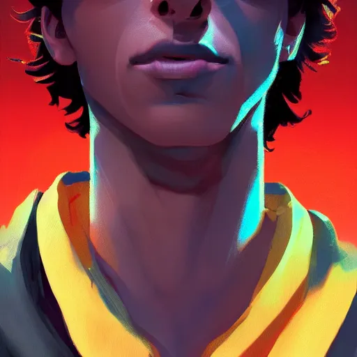 Prompt: portrait of thimotee chalamet as the night crawler, bleak and oppressive atmosphere, distress, mattepainting concept blizzard pixar maya engine on stylized background splash comics global illumination lighting artstation, sharp focus, lois van baarle, ilya kuvshinov, rossdraws