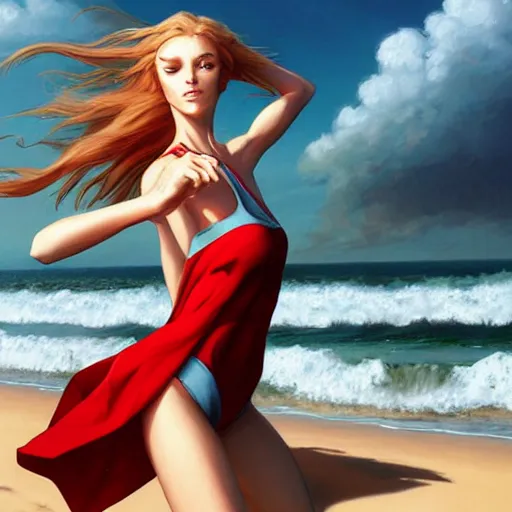 Image similar to a half horse half human creature standimg on the beach,wearing red shorts,anthropomorphic,Character design by charlie bowater, ross tran, artgerm, and makoto shinkai, detailed, inked, western comic book art, 2021 award winning painting,digital art,ultra realistic,ultra detailed,art by greg rutkowski,muscular,detailed face,hyperdetailed,hyperrealistic,detailed face,photorealistic,realistic,4k