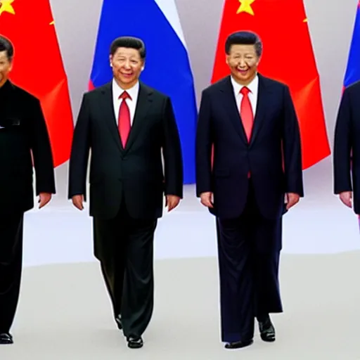 Prompt: vladimir putin, obama, trump and xi jinping holding hands