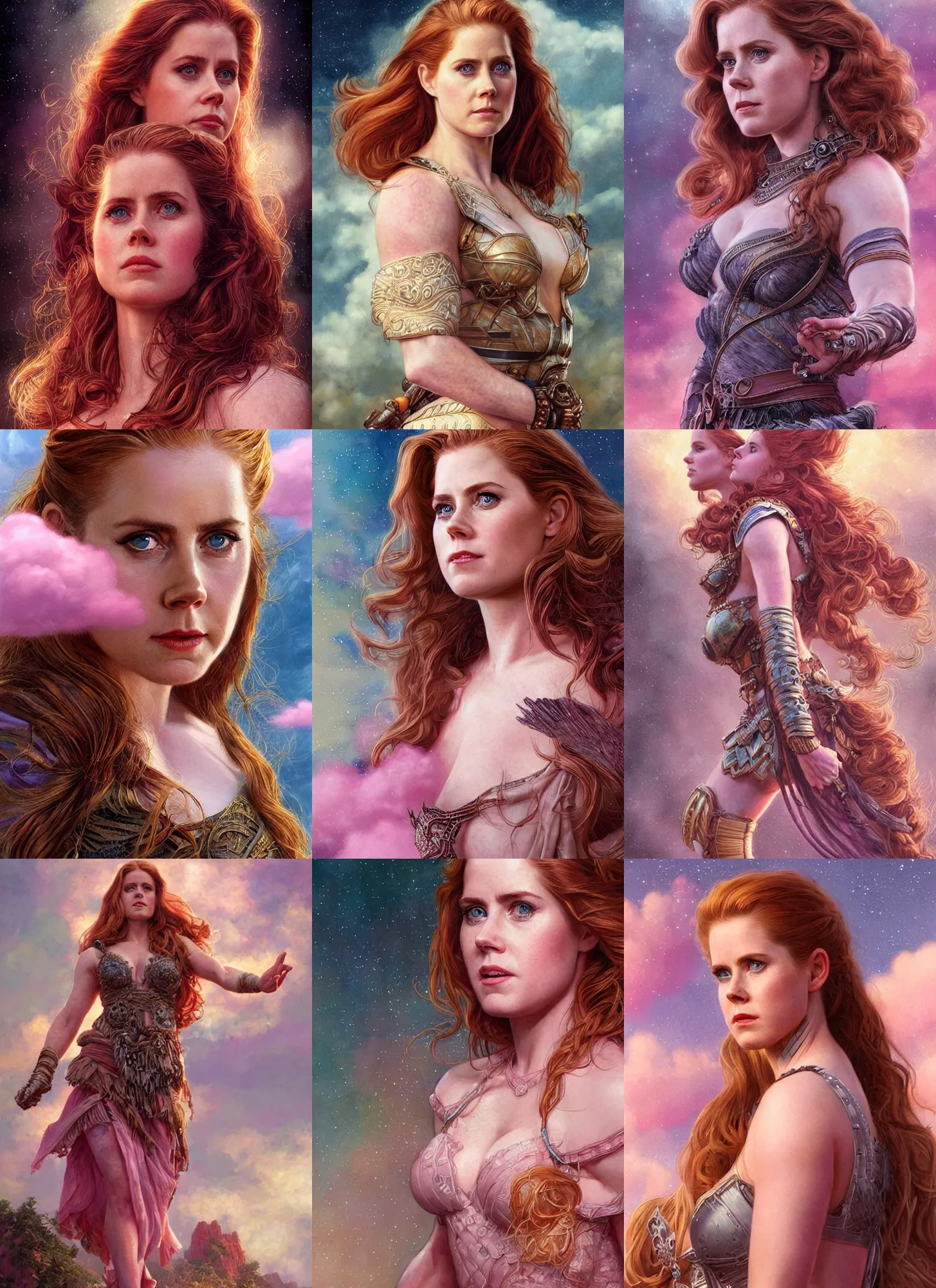 Prompt: extremely epic portrait of Amy Adams as a ruggedly handsome Amazon heroine, intricate, elegant, highly detailed, centered, artstation, sharp focus, illustration, pink cloud bokeh, art by artgerm and donato giancola and Joseph Christian Leyendecker