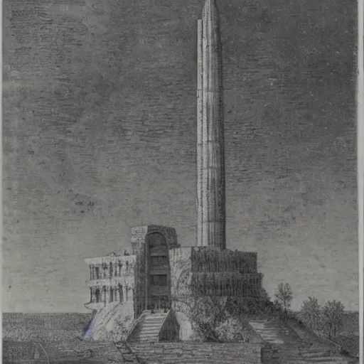 Image similar to A thunderbolt striking the tower of Babylon