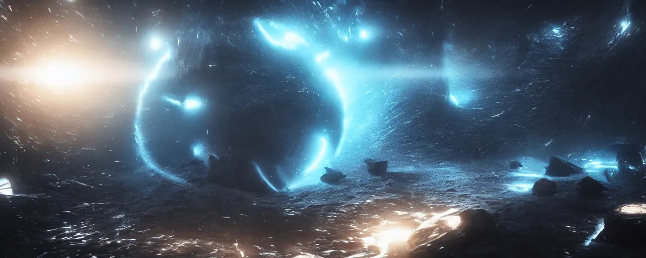 Image similar to a dark epic swirling galaxy, dark scifi, unreal engine, octane render, volumetric lighting