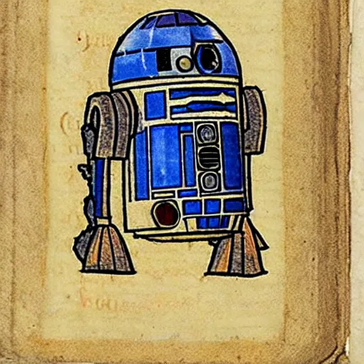 Image similar to a r 2 d 2 in a medieval manuscript, medieval manuscript, golden miniatures