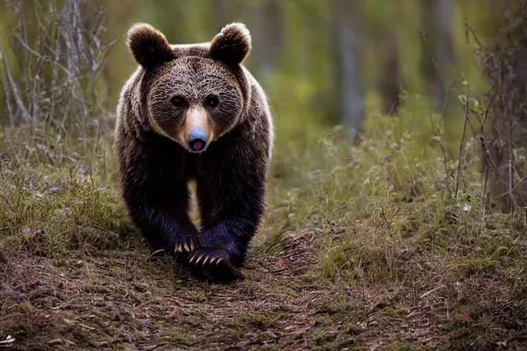 Prompt: wildlife photography of an bear owl hybrid by Emmanuel Lubezki