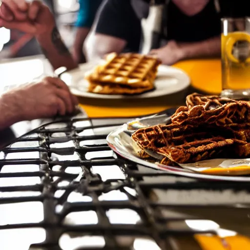 Image similar to first person perspective picture of arms on table, wafflehouse