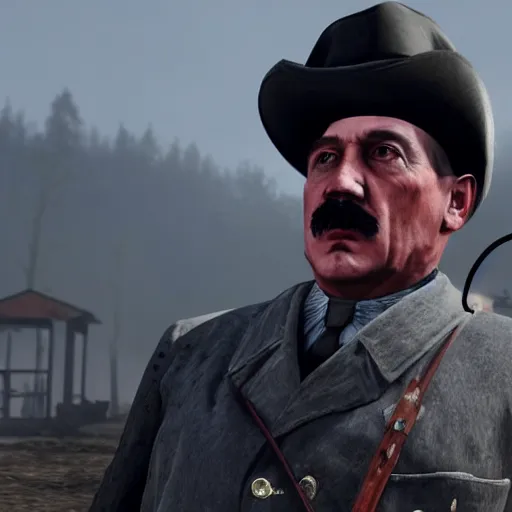 Prompt: Adolf Hitler in red dead redemption 2