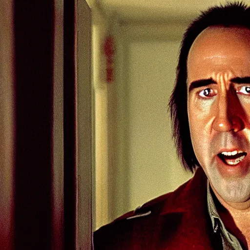 Image similar to cinematic film still of Nicholas Cage in the movie The Shining, high detail