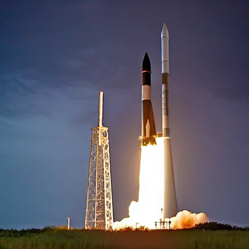 Image similar to nighttime launch of the space launch system from lc - 3 9 b at kennedy space center, 2 0 2 5