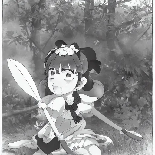 Image similar to a sakuga of reimu in the jungle wearing bonnet