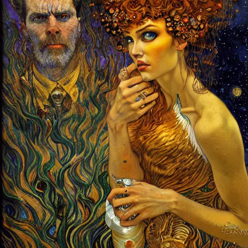 Prompt: Divine Chaos Engine by Karol Bak, Jean Deville, Gustav Klimt, and Vincent Van Gogh