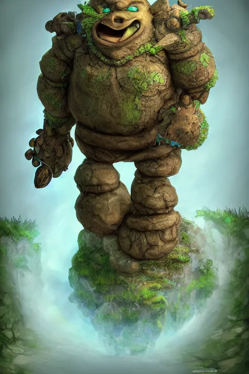 Image similar to zelda fantasy art giant golem troll wood rock greeble gemstone, global illumination ray tracing hdr fanart arstation by sung choi and eric pfeiffer and gabriel garza and casper konefal